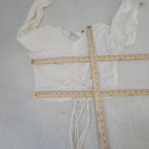 Free People Women's long sleeve crop top cinch front Ivory Size XS Boho Chic - Picture 11 of 12